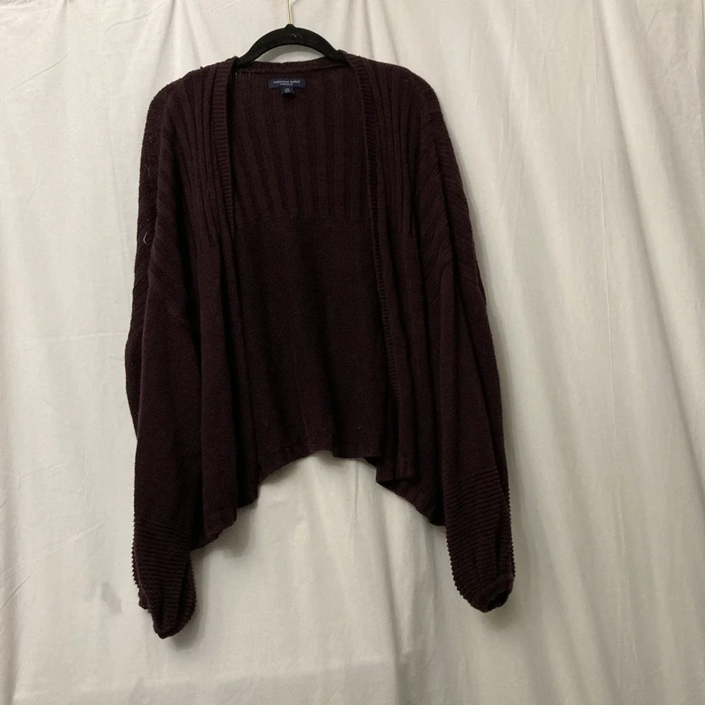 American Eagle Oversized Fit Maroon Open Front Long Sleeve Short Cardigan - SZ L